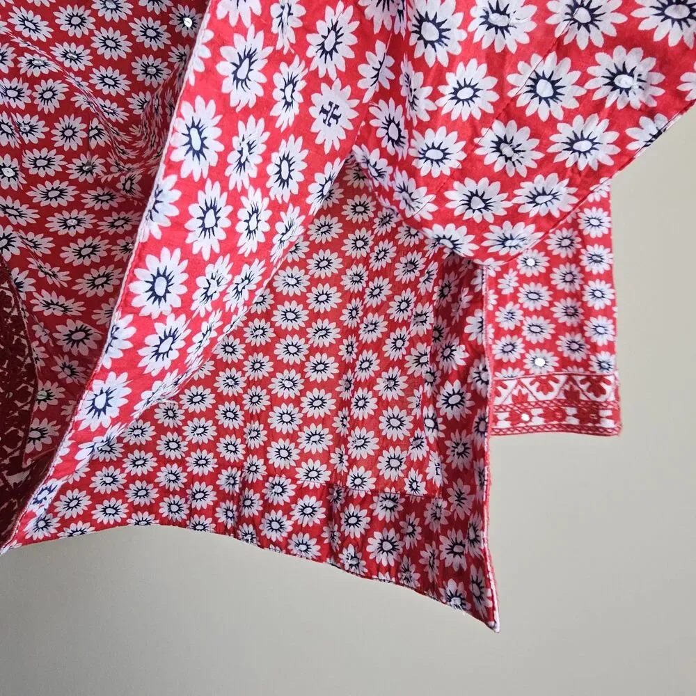 Tory Burch Jayne Nantucket Red Daisy Floral Embroidered Cotton Tunic Womens Sz 2